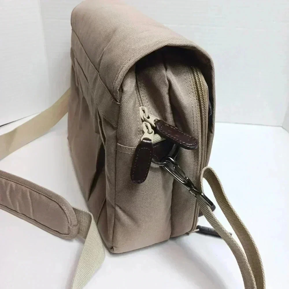 Canon Beige Canvas Brown Leather Carry Shoulder Strap Padded Camera Bag CLEAN